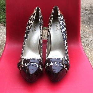 Leopard heels & brown leather like 41/2 inch